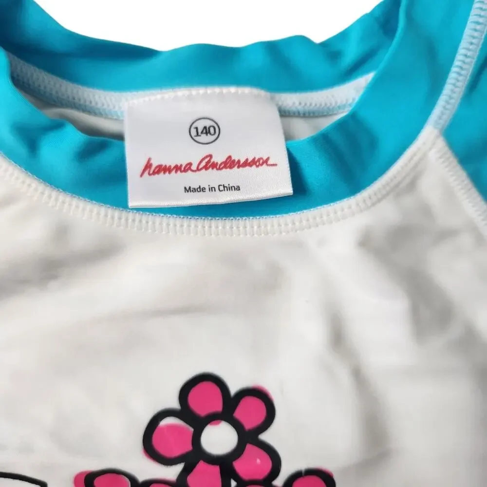 Hanna Andersson Girls Rashguard Swim Shirt 140 (10) Sun Guard Shirt For Outdoors